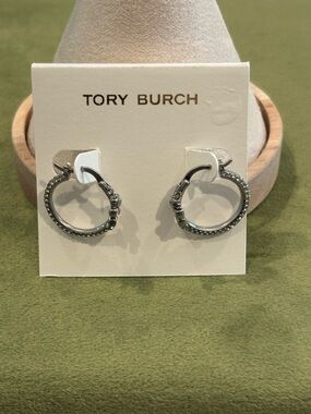 Tory Burch Gunmetal Crystal-Embellished Hoop Earrings